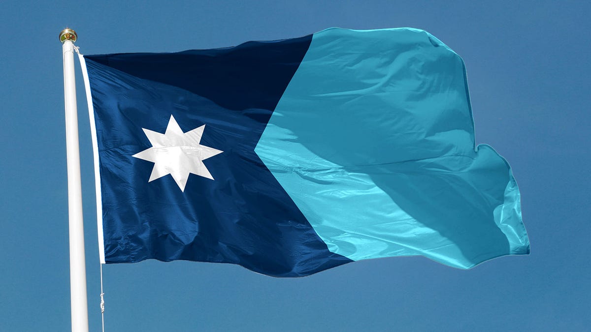 New minnesota flag that is dark blue and light blue