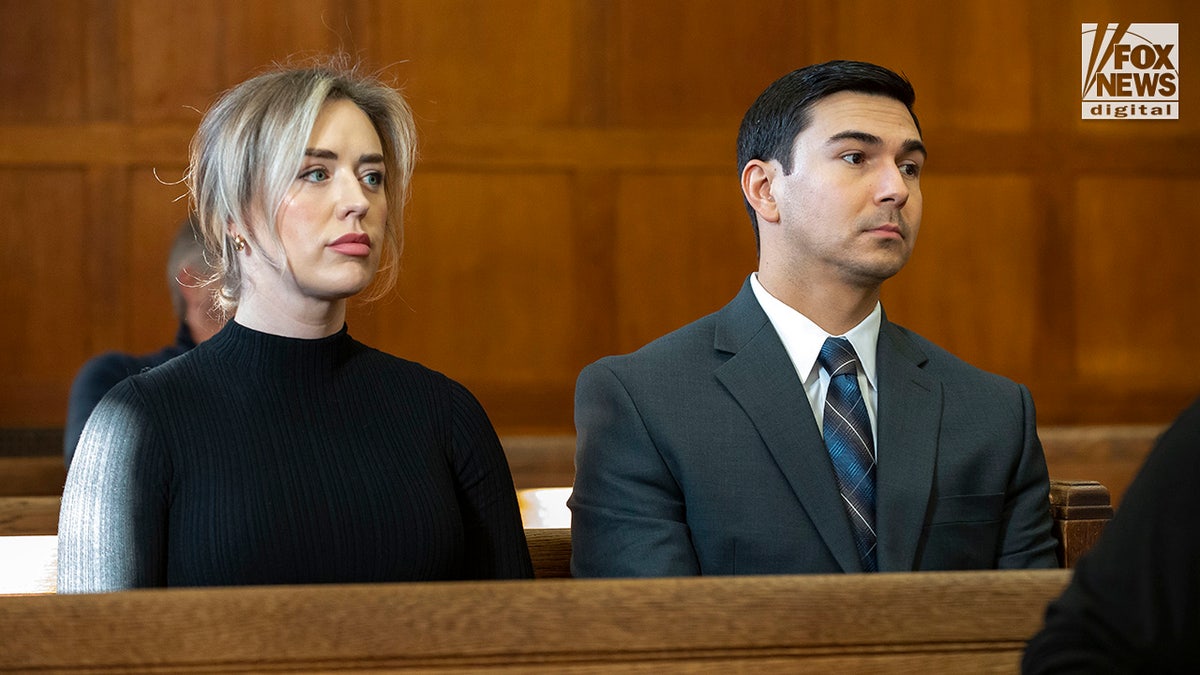 Matthew Nilo and fiancé Laura Griffin sit inside Suffolk County Superior Courthouse