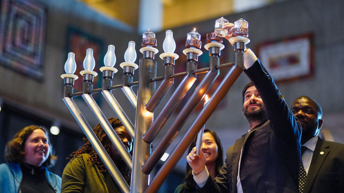 Menorah being lit in Boston, Massachusetts