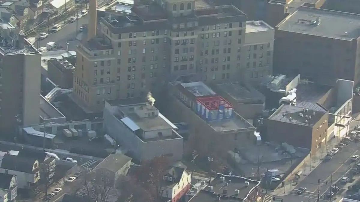 Helicopter shot of Newark Beth Israel Hospital