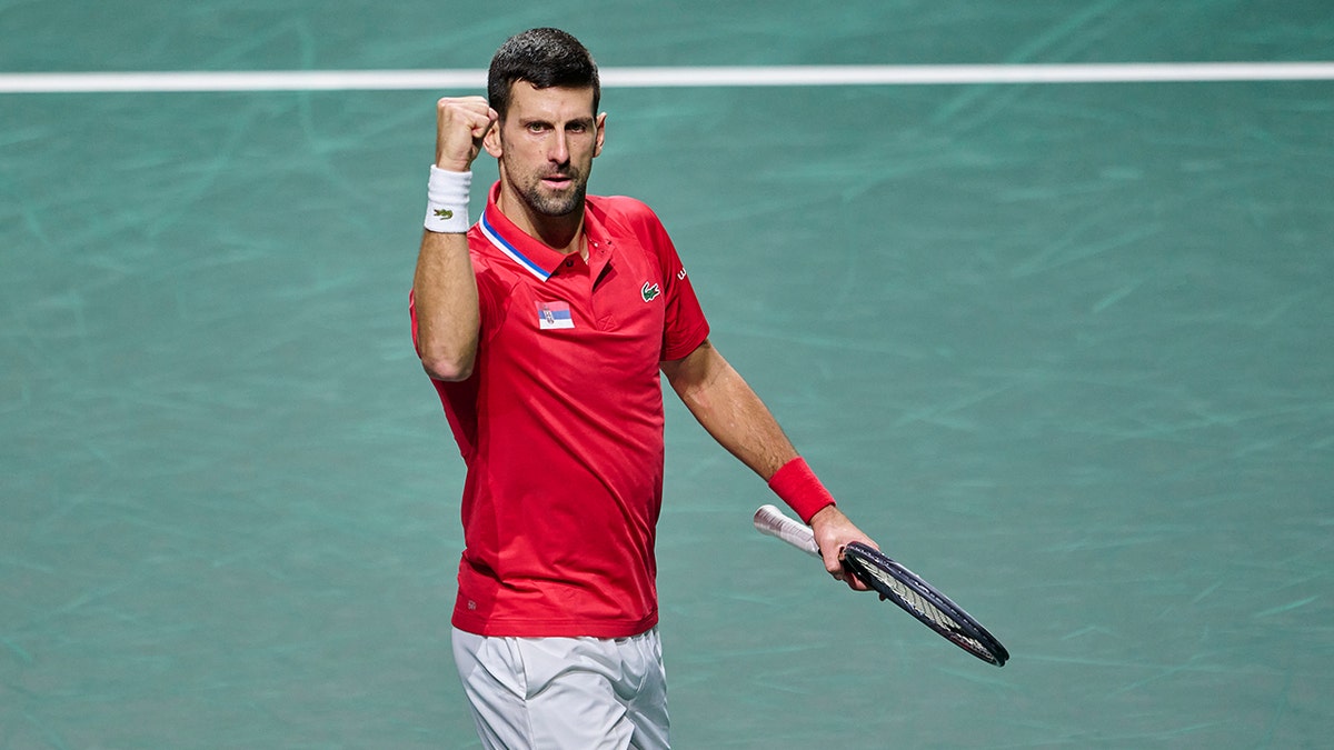 Novak Djokovic reacts to point