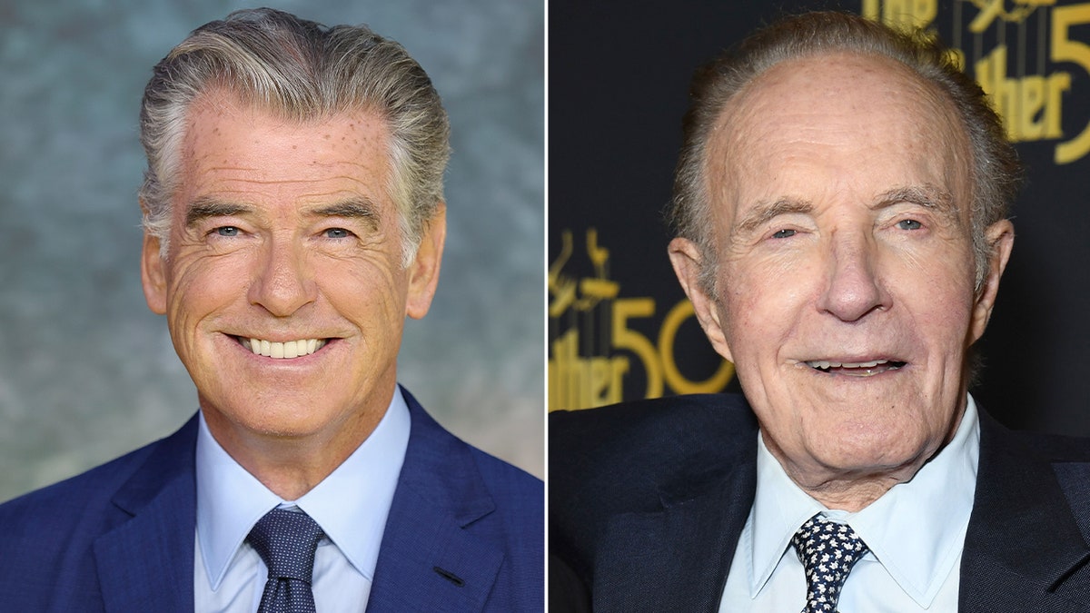 Close up of Pierce Brosnan side by side with James Caan