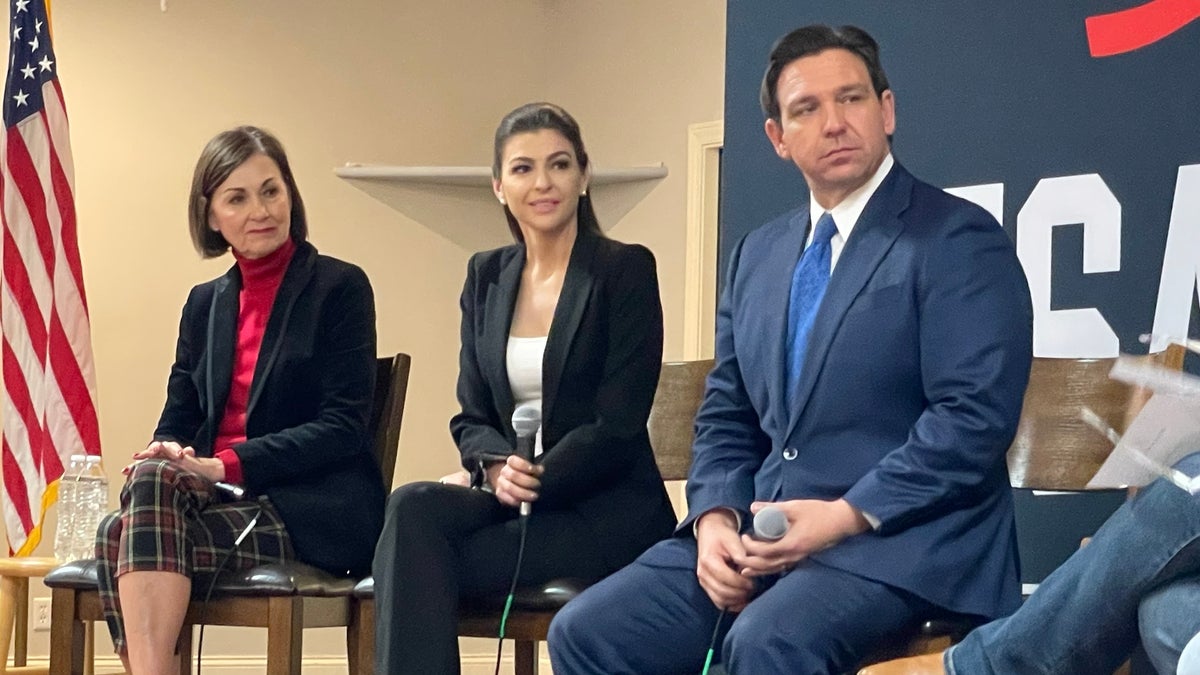 Ron DeSantis teams up with Kim Reynolds at a campaign event in Iowa