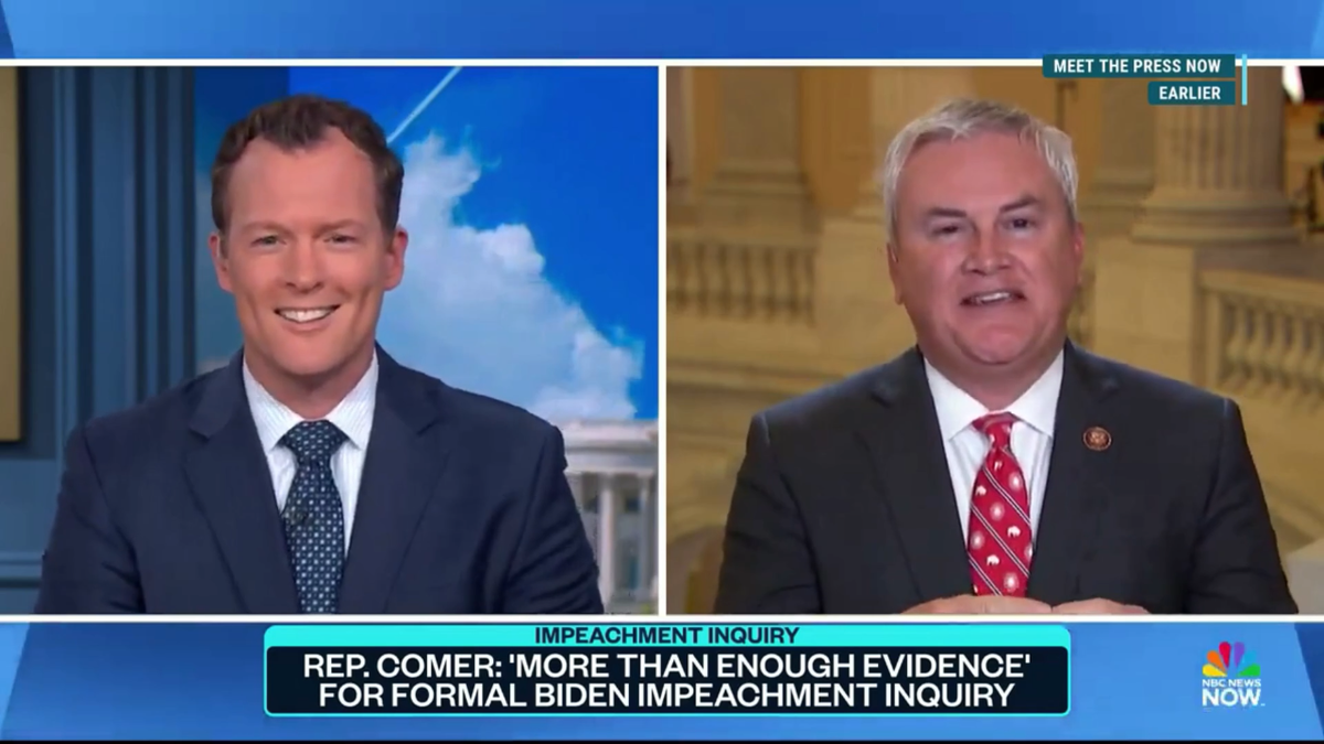 House Oversight Committee Chairman James Comer and NBC News Capitol Hill correspondent Ryan Nobles split image