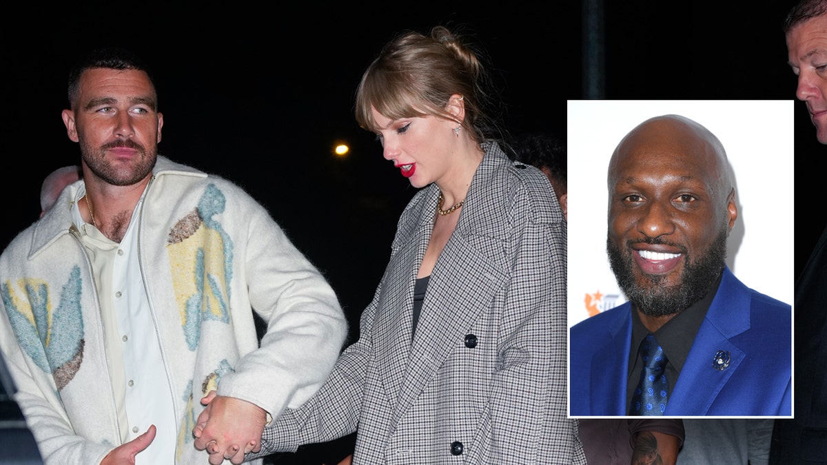 Lamar Odom next to Taylor Swift and Travis Kelce