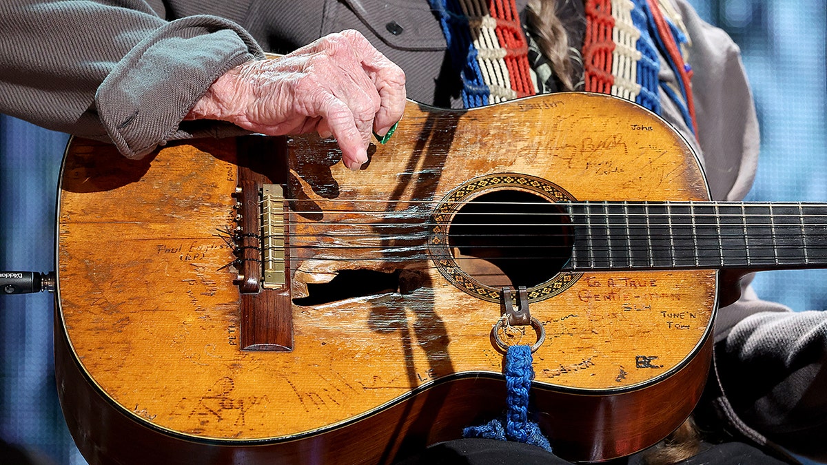 Close up of Willie Nelson's guitar, Trigger