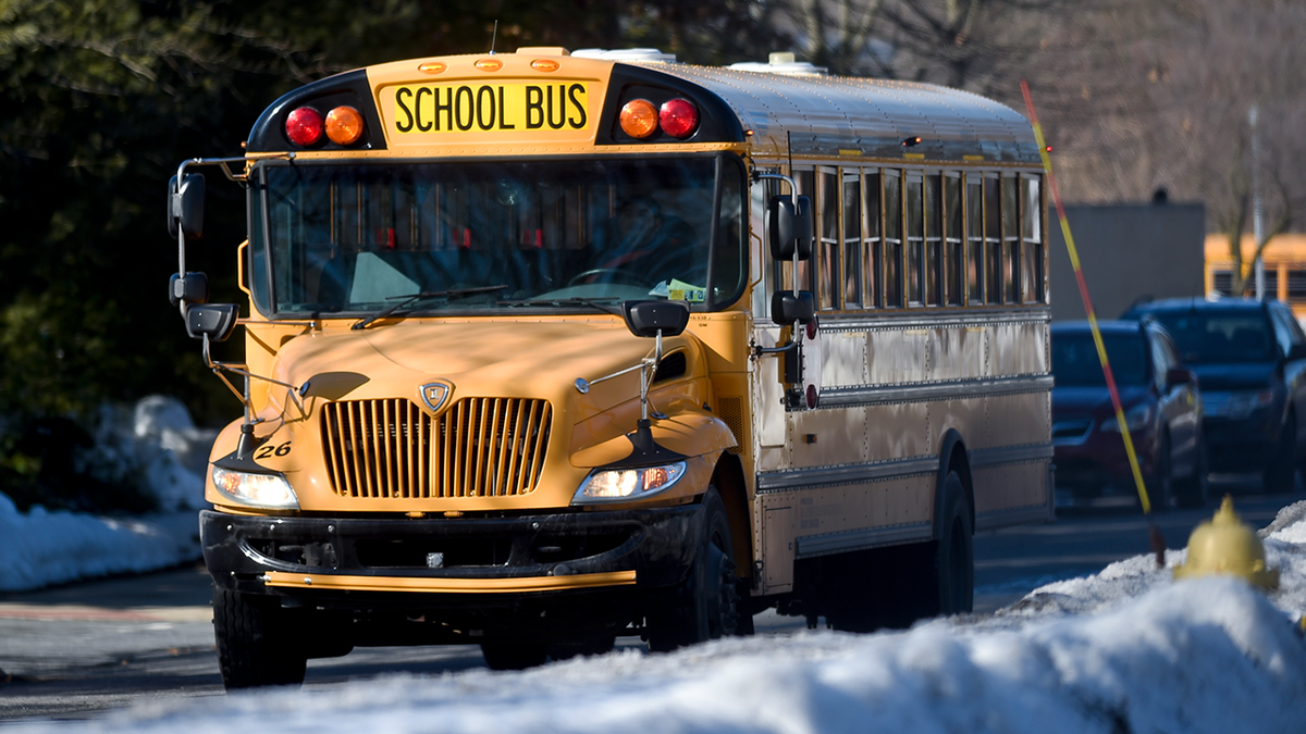 photo of school bus in winter