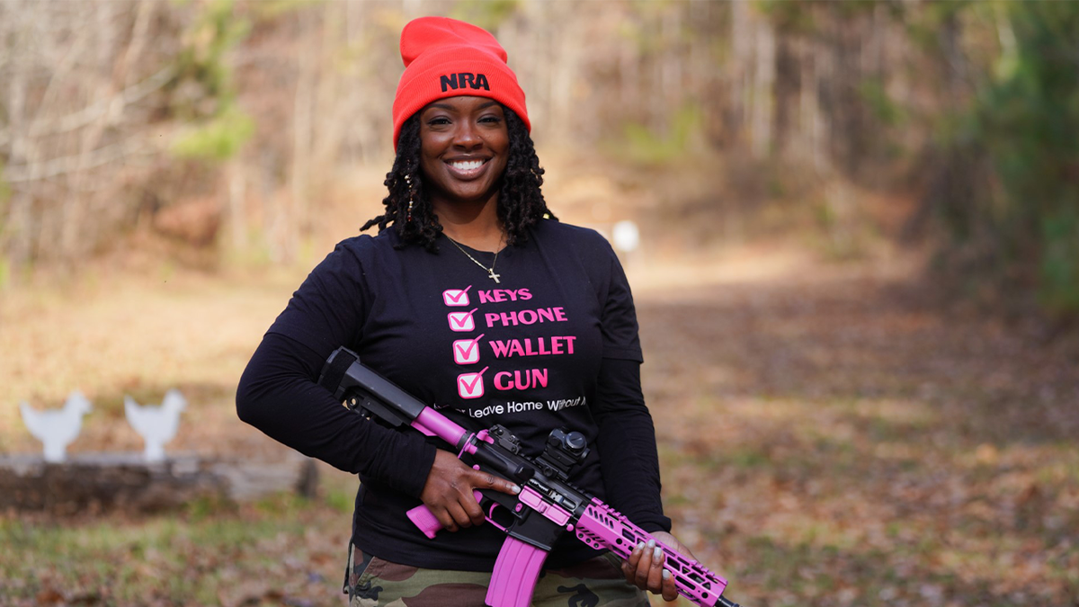 Woman in NRA video holding gun