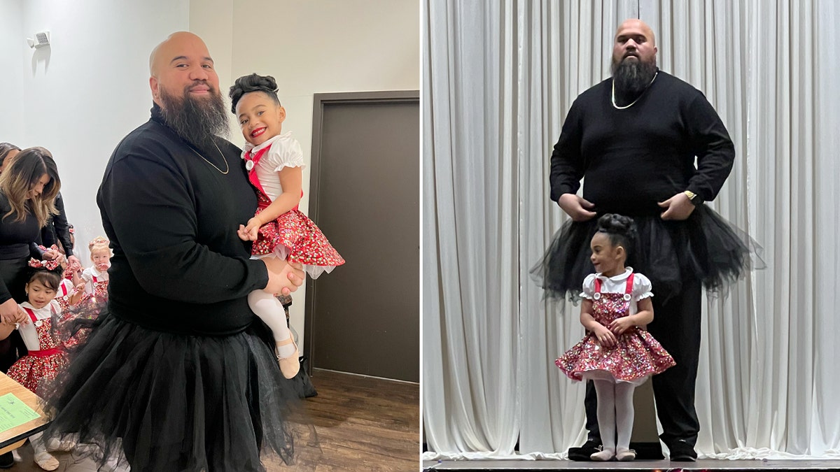 dad wears tutu for daughters dance recital split