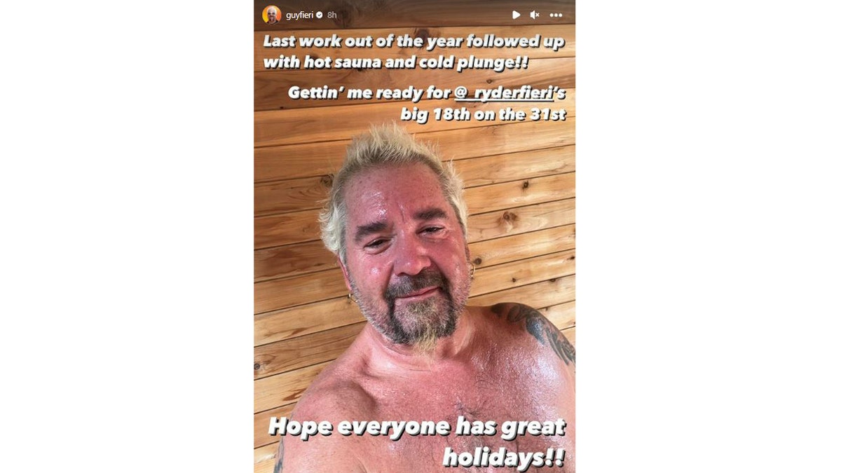 Guy Fieri Shares Sweaty Shirtless Selfie In Hot Sauna After Last Work   Guy Fieri Shirtless Selfie 