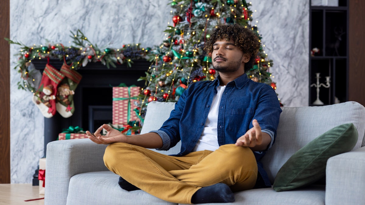 Man meditating winter