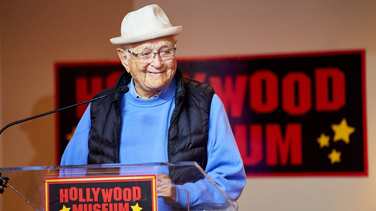 Norman Lear speaks at podium at the Hollywood Museum