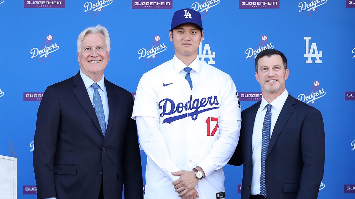 Ohtani with Andrew Friedman and Mark Walter