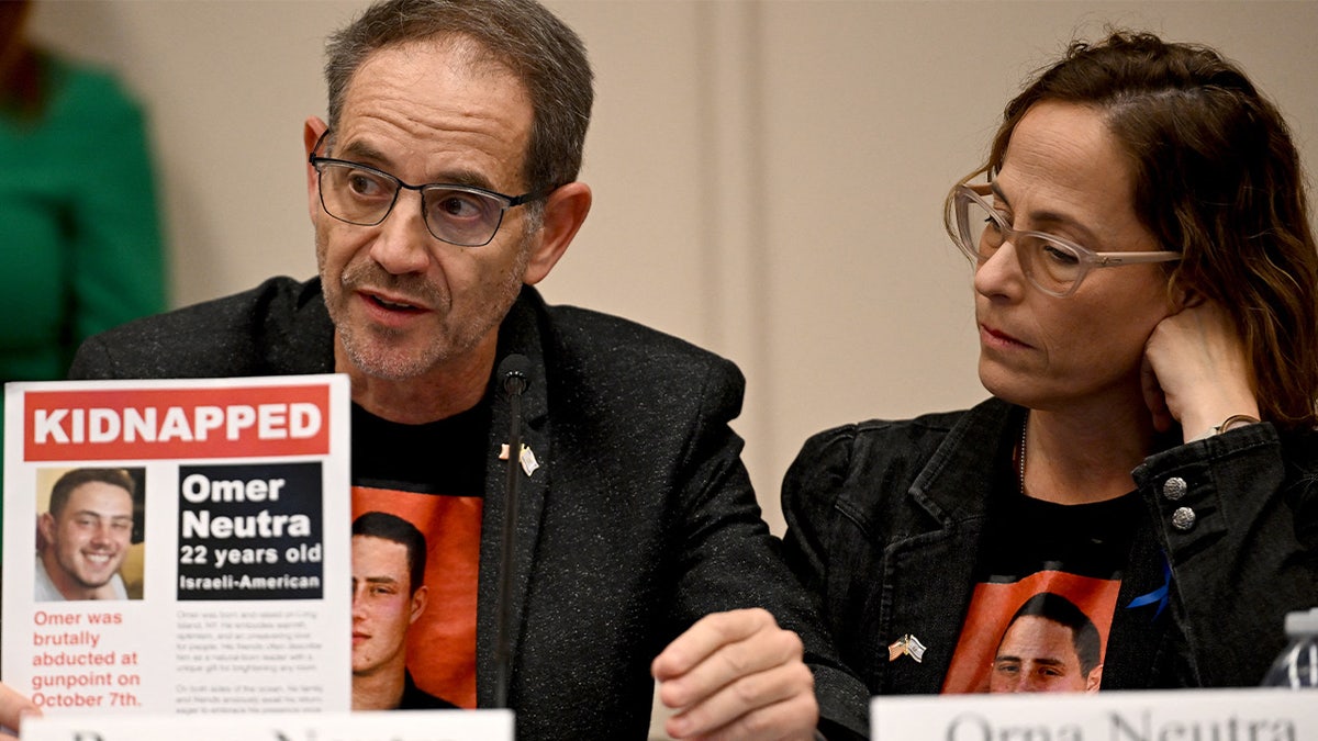 Ronen and Orna Neutra, parents of Omer Neutra, a dual nationality US-Israeli soldier who is one of the hostages held by Hamas, attend a US House Committee on Foreign Affairs Subcommittee on the Middle East, North Africa, and Central Asia roundtable.