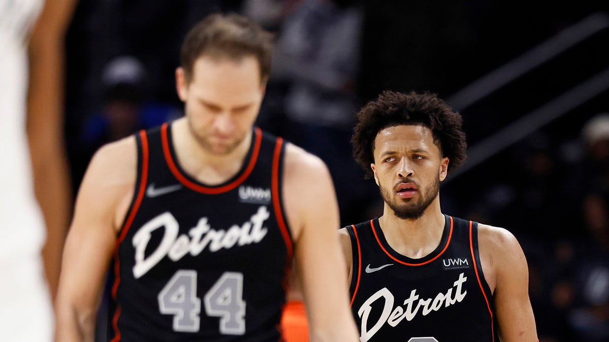 Bojan Bogdanovic and Cade Cunningham looking defeated