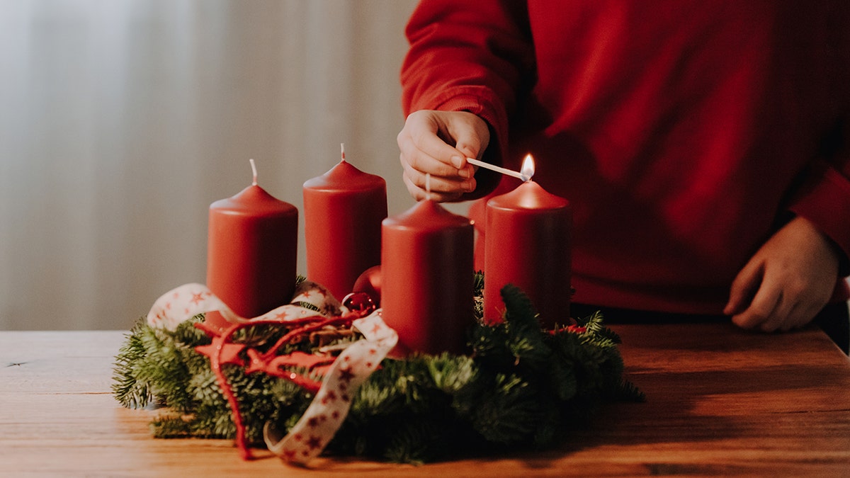 Candles inside a wreath 