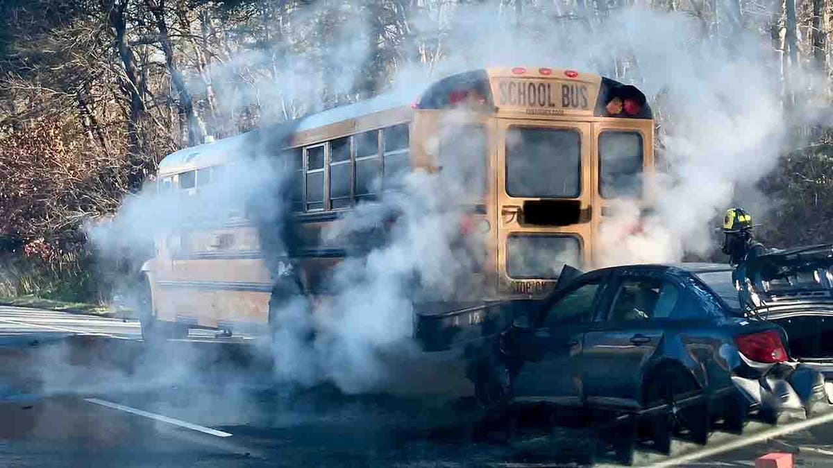 Maryland School Bus Carrying 23 Students Catches Fire After Two vehicle Maryland School Bus Carrying 23 Students Catches Fire After Two vehicle