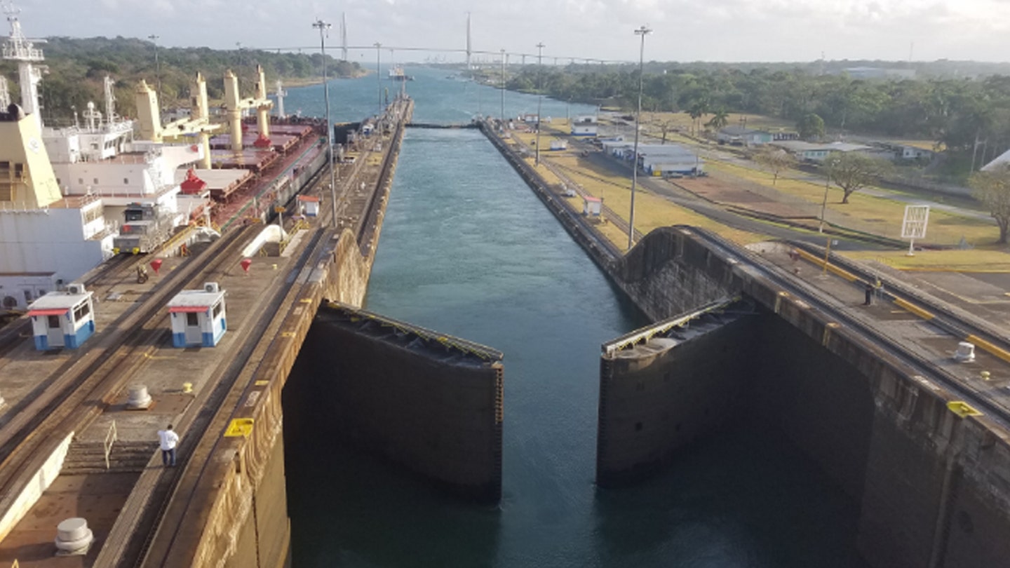 Panama Canal locks gate opening