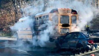 Maryland school bus carrying 23 students catches fire after two-vehicle crash on DC beltway
