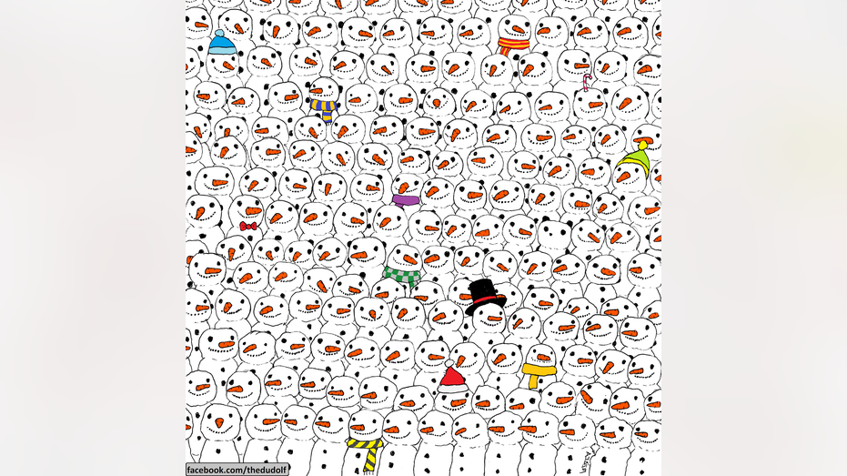 Photo hunt: How fast can you find the panda hidden in the snowmen?