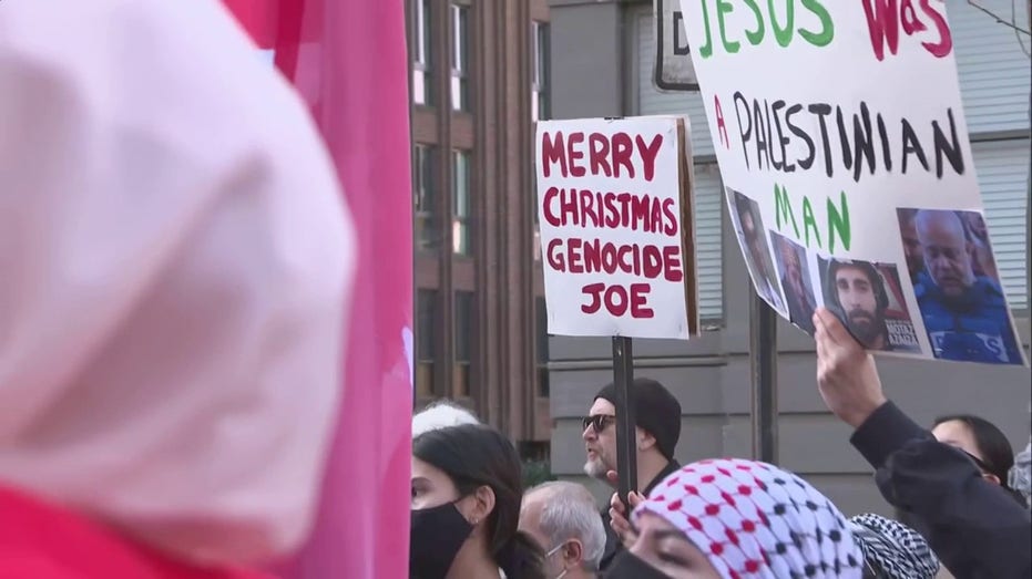 Pro-Palestinian protesters chant in front of Biden administration officials' homes on Christmas Day