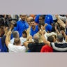 Novak Djokovic celebrates winning the US Open