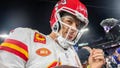 Kansas City Chiefs quarterback Patrick Mahomes (15) sticks his tongue out while walking on the field after defeating the Baltimore Ravens 17-10 in the AFC Championship Game at M&amp;T Bank Stadium on Sunday, Jan. 28, 2024, in Baltimore.
