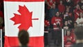 The Canadian flag is raised after Team Canada defeated Team Sweden in the 2023 IIHF World Junior Championship at Scotiabank Centre on December 31, 2022 in Halifax, Nova Scotia, Canada.  Team Canada defeated Team Sweden 5-1.