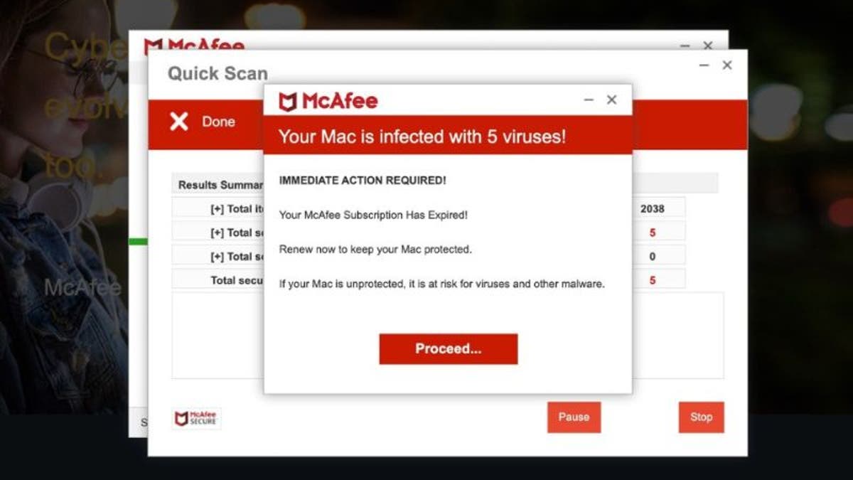 McAfee pop-up 1