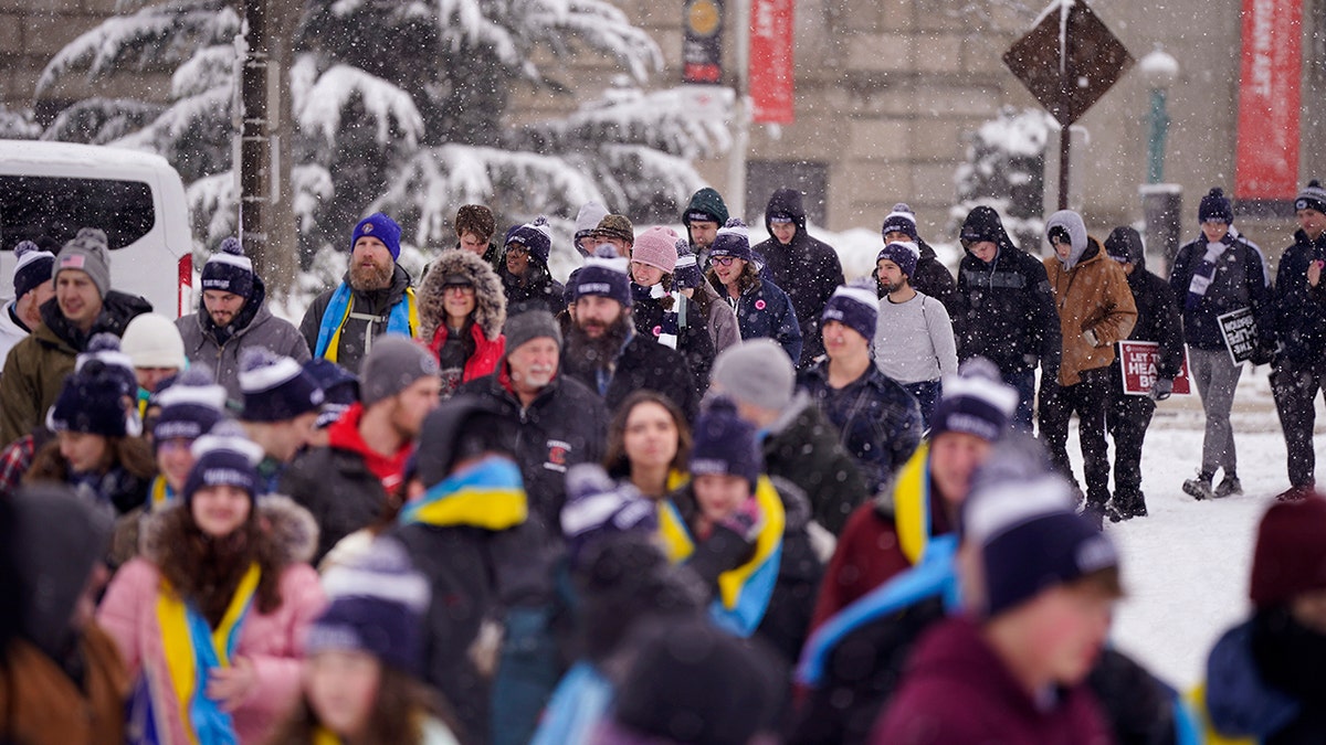 Pro-lifers march in the snow at the annual March for Life in Washington, D.C.