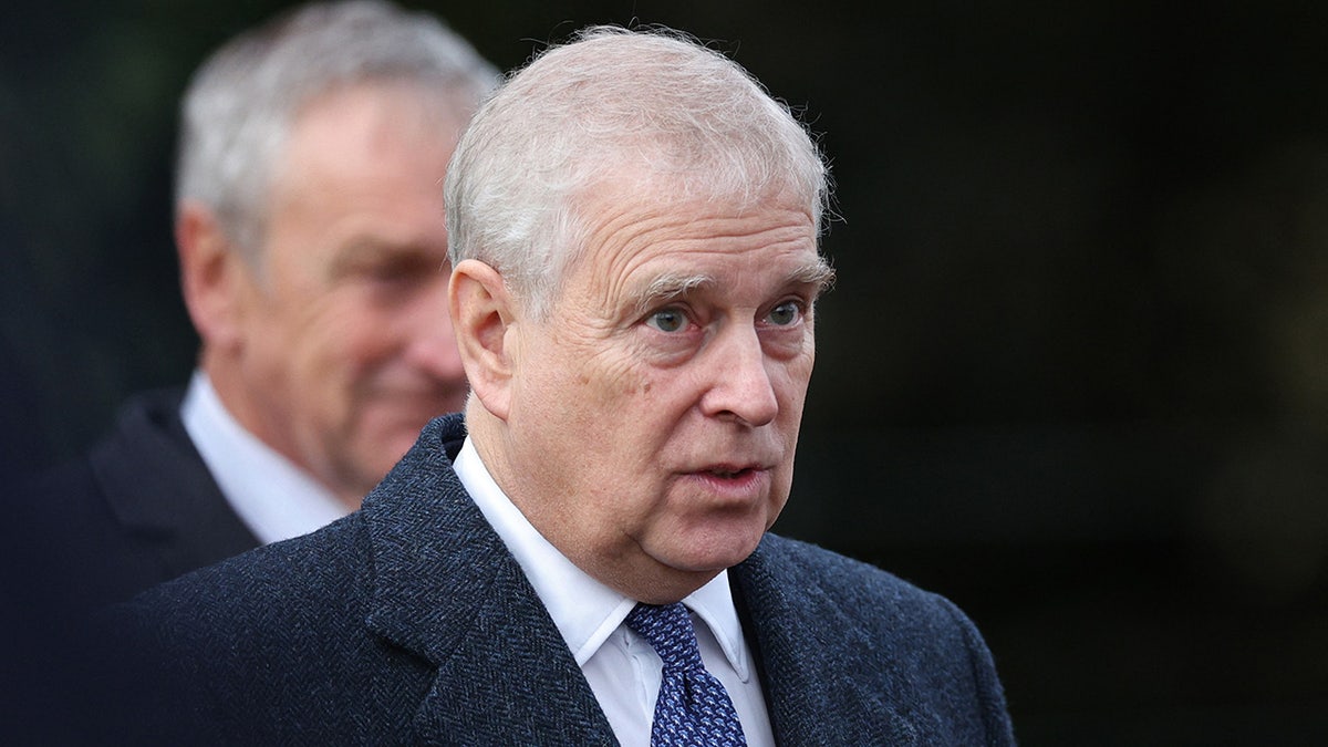 A close-up of Prince Andrew looking worried