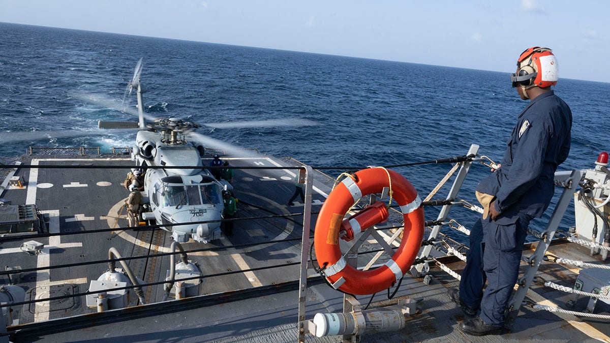 Helicopter on a ship's deck