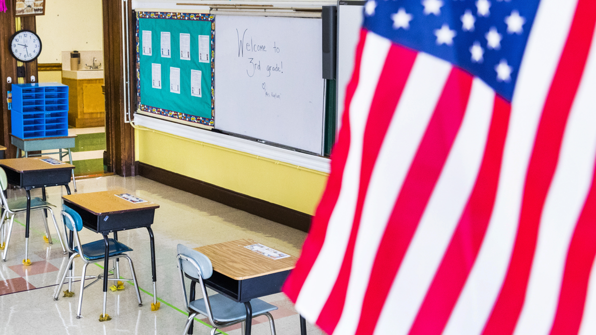 American flag in classroom