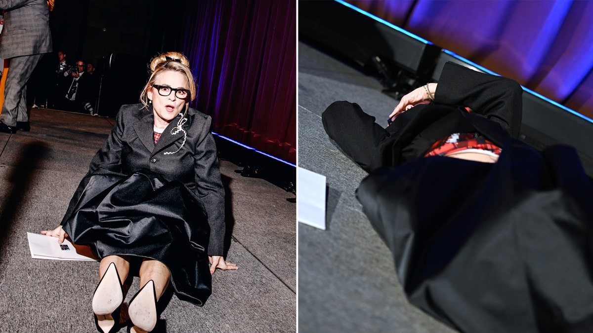 Amy Sedaris falls at the National Board of Review Awards