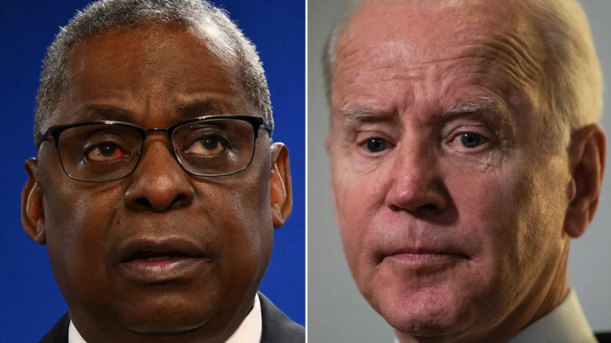 photo split: Defense Sec. Lloyd Austin, left, and President Joe Biden right