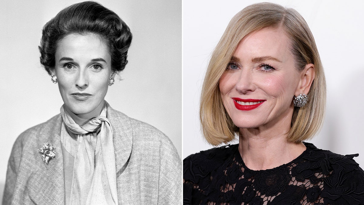 Side by side photos of Babe Paley and Naomi Watts