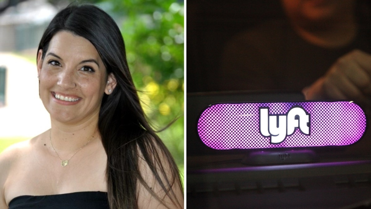 A split image of Tabatha Means and the Lyft logo