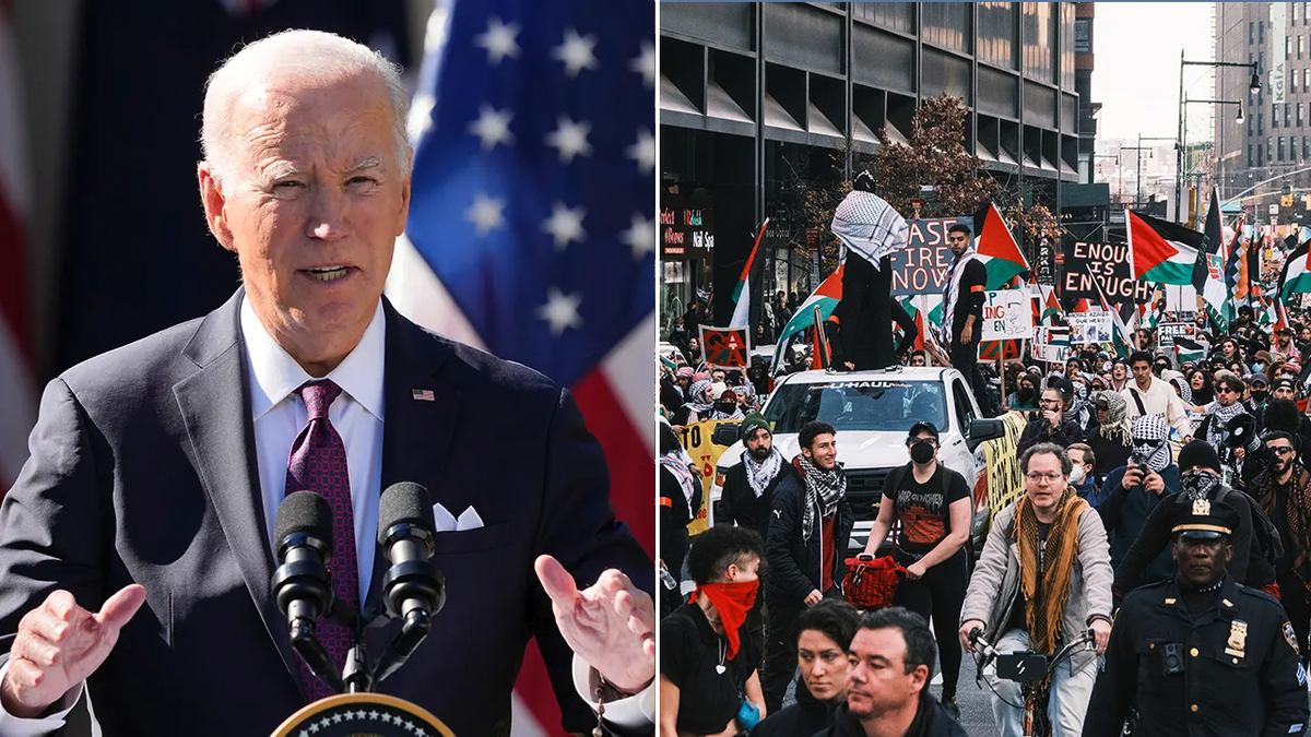President Biden and pro-Palestine protestors divided image