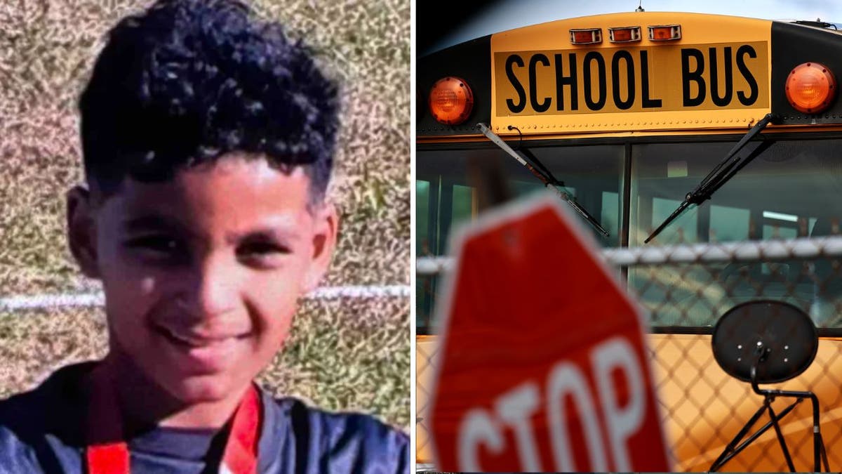 Elyas Amyr Marshall-Rodriguez, who was fatally struck by a bus, and a picture of a school bus
