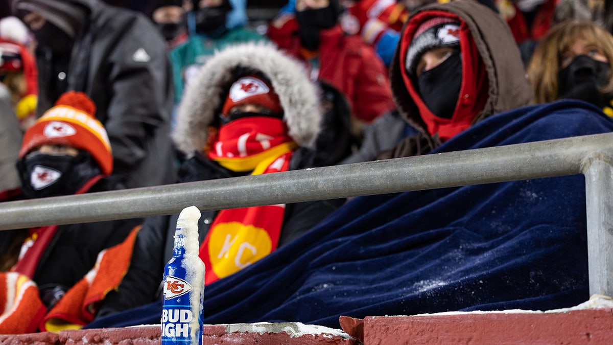 Bud Light frozen with fans in background