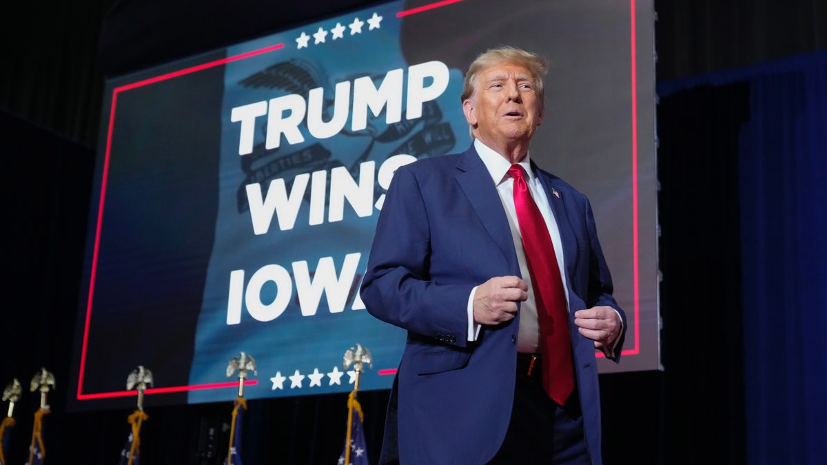 Donald Trump on stage in Iowa