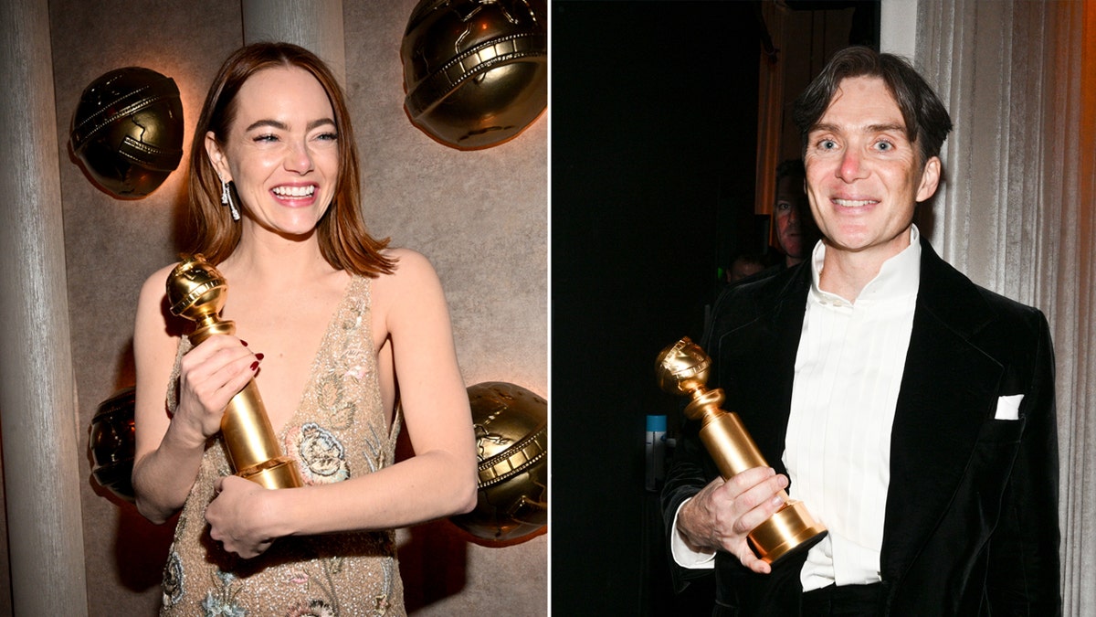 Emma Stone and Cillian Murphy hold Golden Globes
