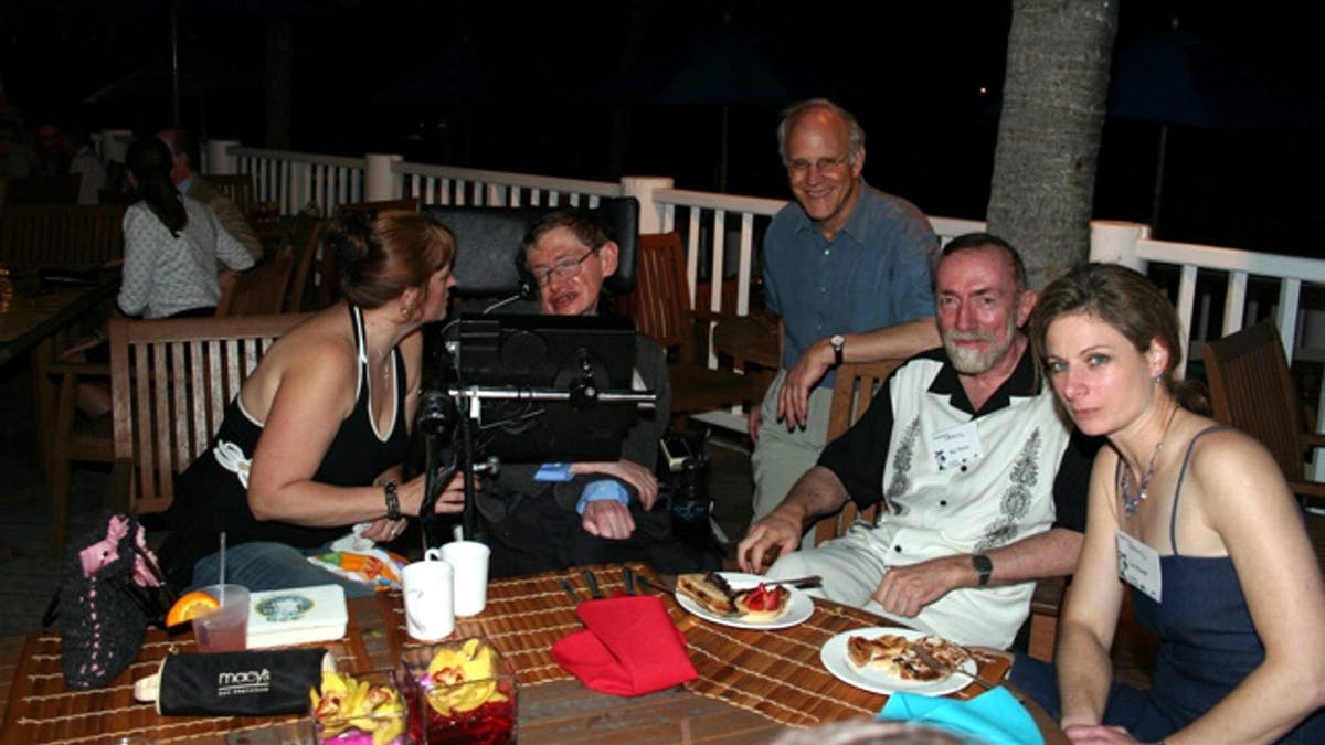 Renowned British theoretical physicist Stephen Hawking and other scientists at a barbecue on Jeffrey Epstein's private island Little St. James