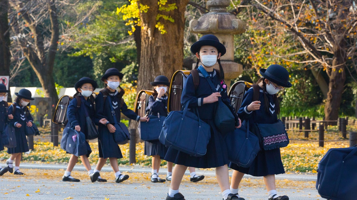 Japanese students walking home from school