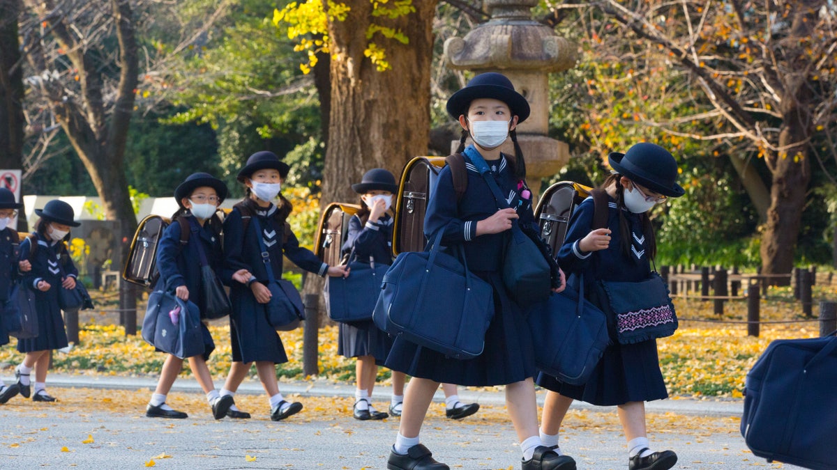 Japanese students walking home from school