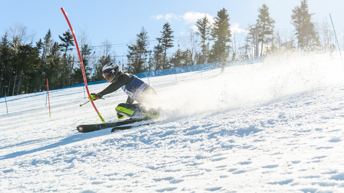 Men's Slalom race of the Division I Mens and Womens Skiing Championships on Cannon Mountain