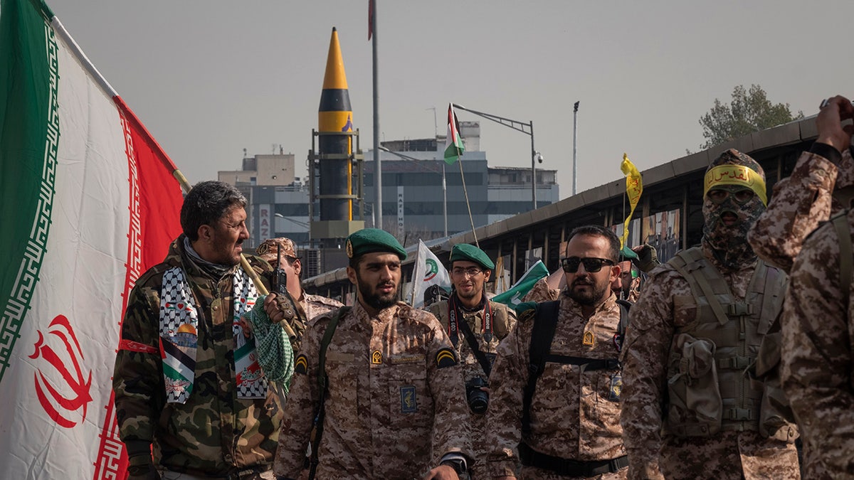 Iran revolutionary guard with missile display