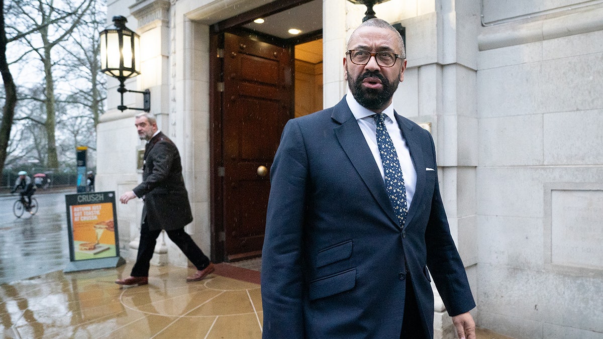 Home Secretary James Cleverly leaves London office