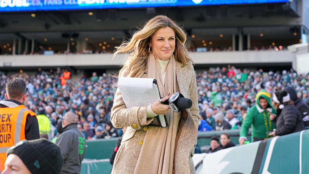 Erin Andrews watches an NFL game
