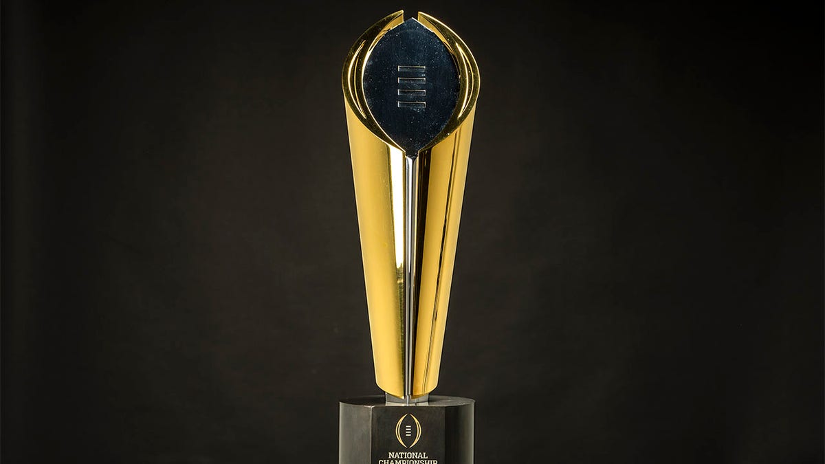 A picture of the College Football Playoff National Championship trophy